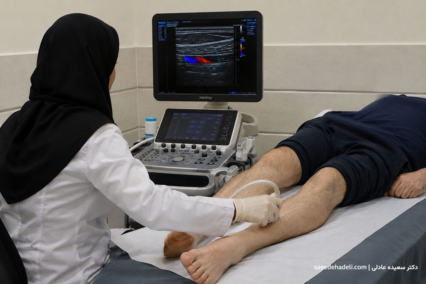 سونوگرافی داپلر برای بررسی واریس پا توسط متخصص واریس