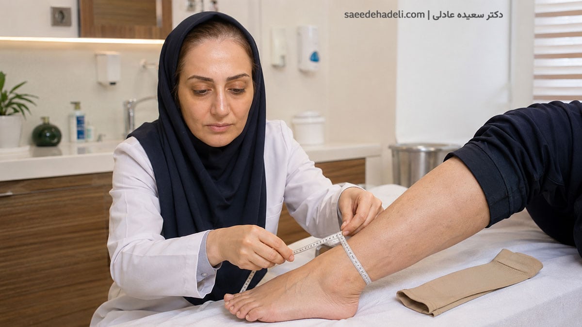 اندازه‌گیری مچ و ساق پا برای انتخاب جوراب واریس مناسب توسط دکتر عادلی