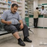 دارو برای درمان واریس و فردی که به رگ‌های واریسی پای خود نگاه می‌کند