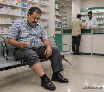 دارو برای درمان واریس و فردی که به رگ‌های واریسی پای خود نگاه می‌کند